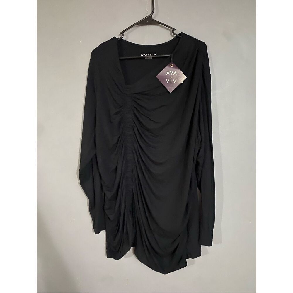 Ava & Viv Black Ruched Long Sleeve Top Size 3X NWT